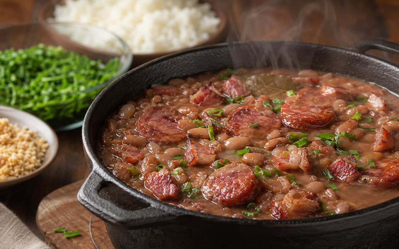 Feijão rápido com calabresa e bacon